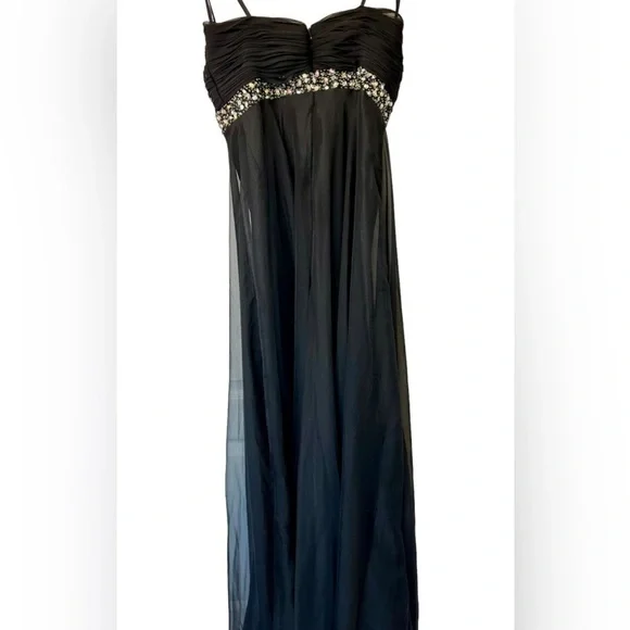 ✨Host Pick✨ BLACK CHIFFON PROM FORMAL EVENING GOWN WITH RHINESTONE ACCENTS 4 - Picture 16 of 16